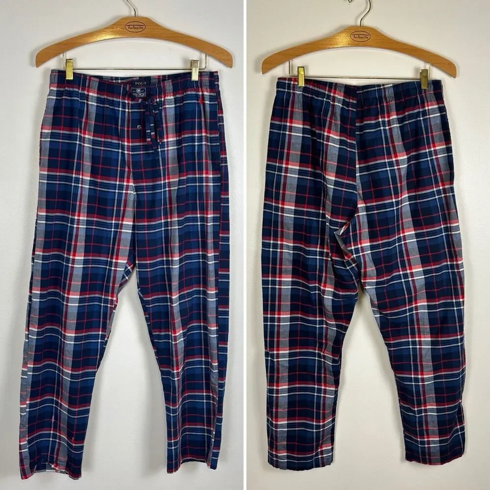Polo Ralph Lauren Men's Stretch Woven Pajama Set Milton Plaid Navy, M/L READ